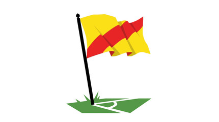 Soccer field corner flag with yellow and red waving banner. © Safa_Sekar Madinah