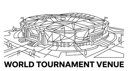 Outline illustration of a modern large stadium arena for international world sports tournaments. © Safa_Sekar Madinah