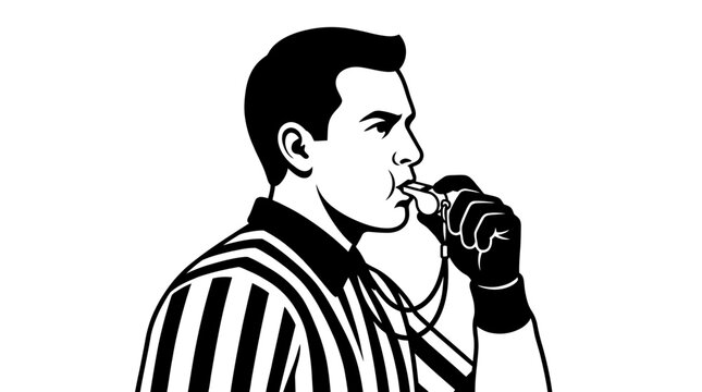 Illustration of a sports referee blowing a whistle.