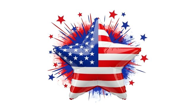 American flag star shaped balloon with patriotic fireworks background