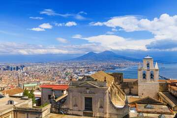 Obraz premium Naples, Italy. View of the Gulf of Naples and Mount Vesuvius from Castel Sant'Elmo.