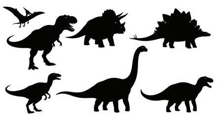 Dinosaur Silhouettes Collection: Tyrannosaurus Rex, Triceratops, Stegosaurus, Brachiosaurus, Pterodactyl © afam