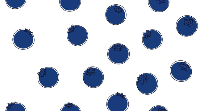 Blueberry Pattern - Fresh Blueberries on White Background, Seamless Design