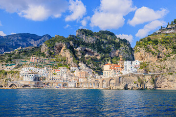 Fototapeta premium Amalfi Coast, Italy. View of Atrani town and the Amalfi Coast.