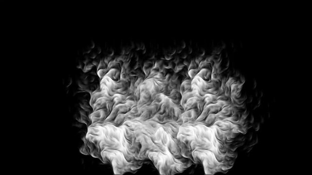 4k White smoke slowly moving on a black background. gas flow or steamy smoke, Cartoon smoke explosion dust wave animation,  Looping smoke rising up 2D cartoon fx animation, smoke, dust, effect