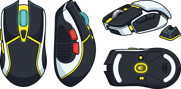 Futuristic Wireless Gaming Mouse Vector Illustration with RGB Computer Accessories for Esports Technology and Modern Digital Device Branding Projects