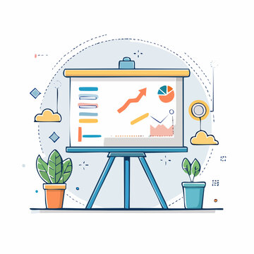 Business Presentation Board with Growth Charts and Plants