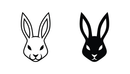 Obraz premium Rabbit head vector icon set featuring minimalist outline and solid black silhouette for animal branding