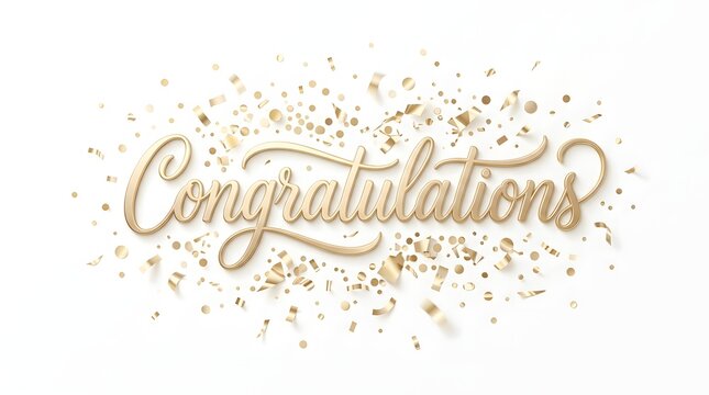 Golden congratulations message with confetti