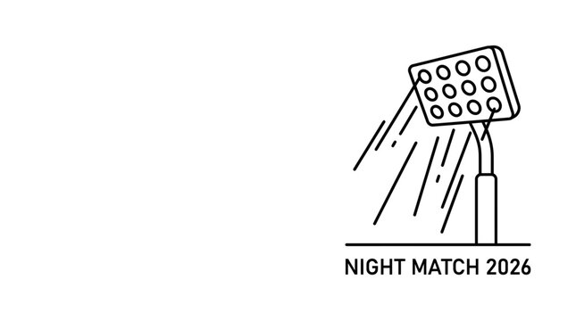 Minimalist line art icon of a stadium floodlight for a night match.