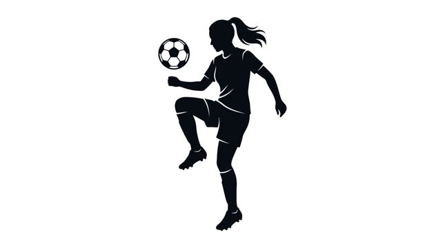 Silhouette of a female soccer player juggling a football.