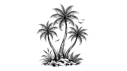 Fototapeta premium Tropical palm trees illustration