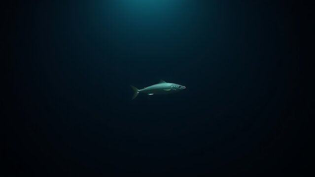 A deep-sea fish moving slowly in the dark, murky ocean depths.