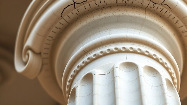 Close-up of a classical stone column capital with elegant curves.