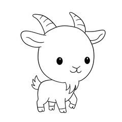 Obraz premium A cute cartoon illustration of a happy goat isolated on a white background, perfect for safari and zoo animal character vector art