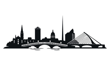 Naklejka premium Dublin Skyline Silhouette - Ireland Cityscape Vector Illustratio