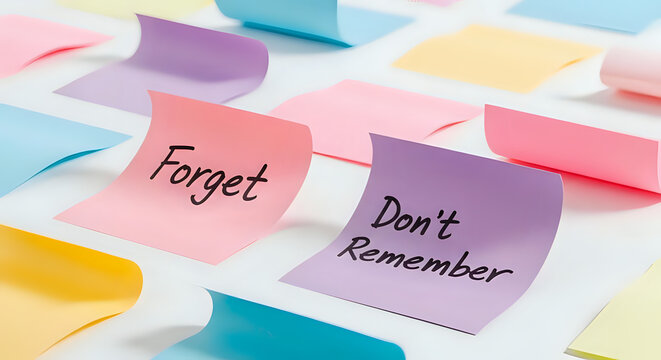 Colorful sticky notes with 'forget' and 'don't remember' messages dont remember post it pastel colors