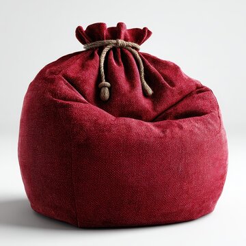 Comfortable Red Bean Bag Chair with Drawstring on White Background