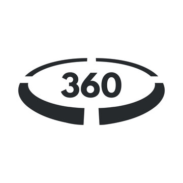 A 360-degree rotation icon on a white background is suitable for use in digital graphics or presentations about virtual reality.