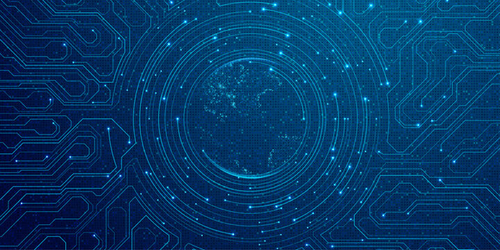 Abstract global network connection with digital earth planet hologram.