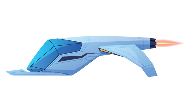 Illustration of a futuristic spaceship on a white background demonstrating advanced technology and elegant design with expressive details and vibrant colors.