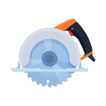 Hand held circular saw on white background with simple design for efficient woodworking and home improvement tasks