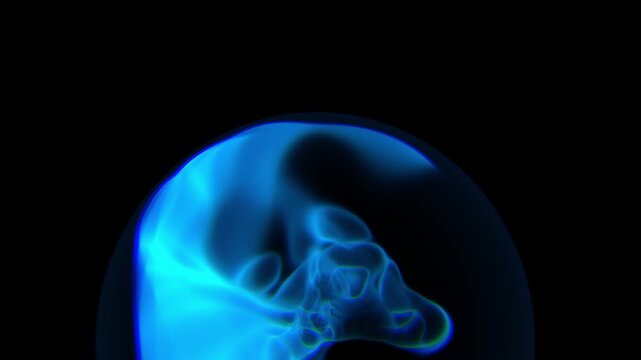 Extreme closeup of a blue liquid light sphere showing detailed fluid ripples and glowing energy waves for high tech scientific and medical presentation