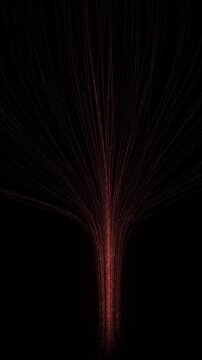 Intense red light fibers streaming from a focal point into a vertical digital array symbolizing emergency alerts and high priority data communication networks
