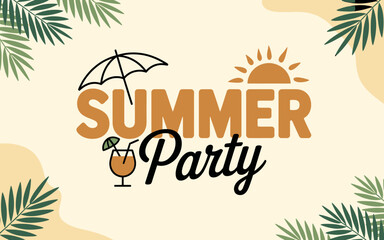 Obraz premium Colorful summer party invitation design with palm leaves and sun illustration