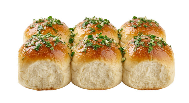 Freshly Baked Garlic Herb Dinner Rolls Isolated on White Background