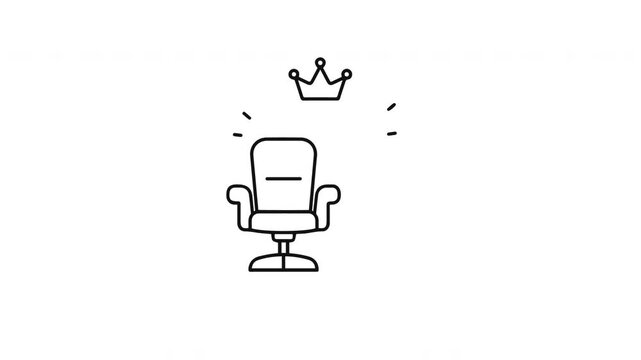 Minimal looping line animation featuring a throne chair with a crown above it, symbolizing leadership, authority, success, and royalty in a clean modern outline style.