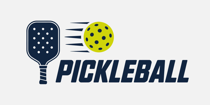 Pickleball logo with racket and ball on white background