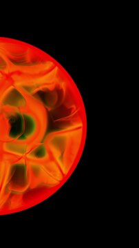 Vertical composition featuring the right half of a glowing red plasma sphere with detailed heat swirls and organic textures for modern digital art design