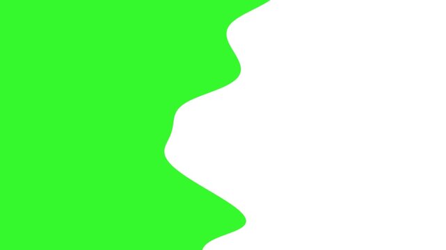 Fluid blob transition mask animation with green and blue waves on a white background