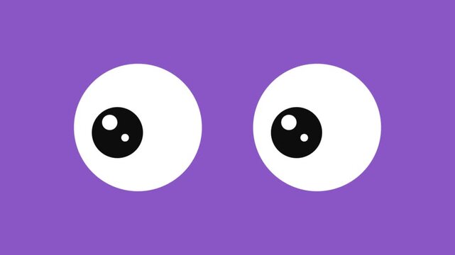 2D animation of cartoon eyes looking around on a solid purple background