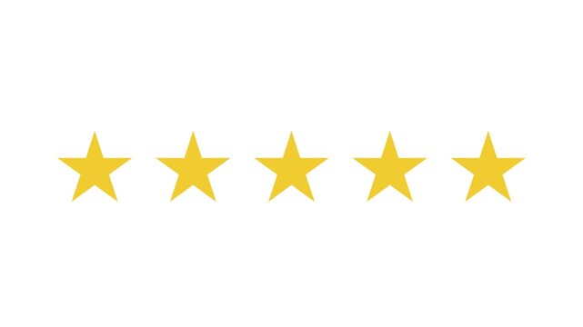 Five star rating animation showing customer review and feedback on white background