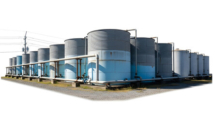 Obraz premium Large industrial storage tanks and facility structures on a concrete platform