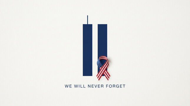 Minimalist twin towers silhouette with American flag for Patriot Day memorial and September 11 remembrance designs
