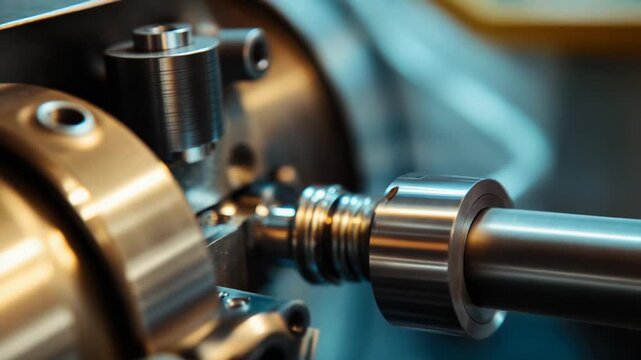 Industrial cnc machine fabricating a metal component, precisely shaping the material and creating fine metal shavings during the automated manufacturing process