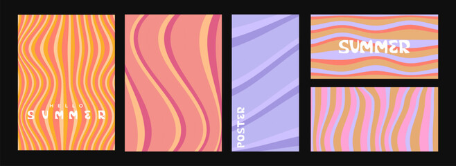 Set of abstract summer wavy line patterns and shapes, with colorful pastel gradients and retro pixel art style textures for creative graphic design projects and modern social media posts © Lepe PNG