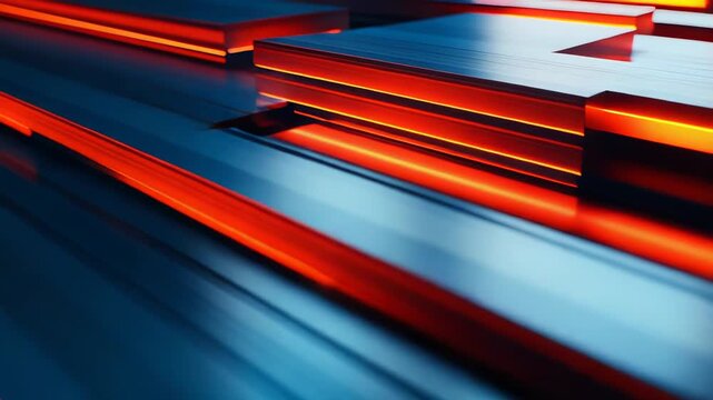 Futuristic technology background combining abstract glowing red and blue light stripes on metallic surfaces, generating a dynamic cyber energy and data stream visualization
