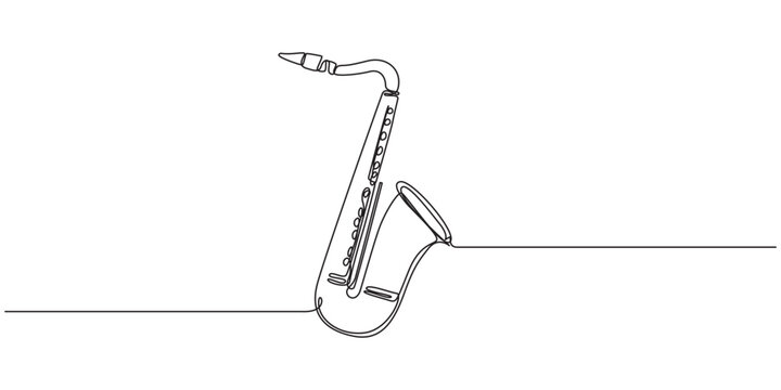 Single Continuous line drawing musical instrument saxophone on white background.one line drawing vector illustration,Continuous Line Drawing of a Saxophone, Continuous Line Drawing of a Saxophone 