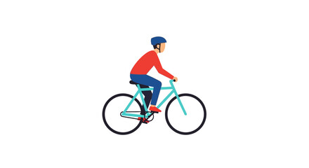 Naklejka premium Man riding a bicycle with helmet, isolated on white background, flat vector illustration