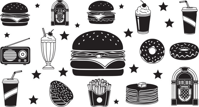 Retro Fast Food and Drink Illustrations Collection