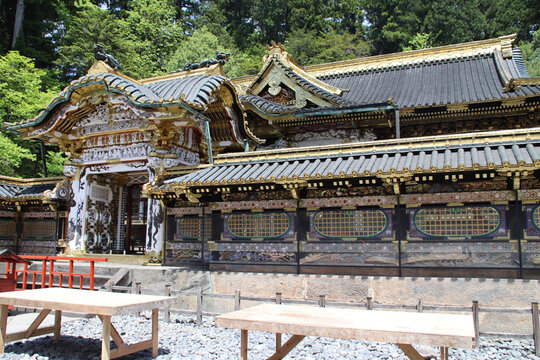 karamon gate and hall (haiden) in a buddhist and funerary complex (tosho-gu) in nikko in japan 