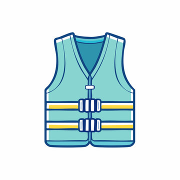 Illustration of a light blue life jacket with yellow stripes