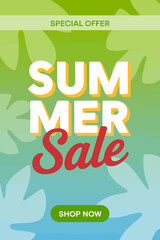 Naklejka premium Summer sale special offer advertisement with colorful leaf background