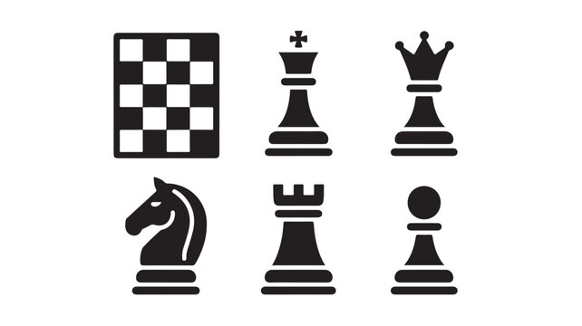 Black and White Chess Pieces and Board Icons for Strategy Concepts