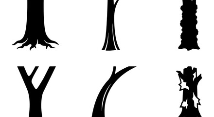 Diverse Tree Trunk Silhouettes, 6 Vector Icons for Nature and Forest Graphics, Organic Woodland Elements © Ahsan