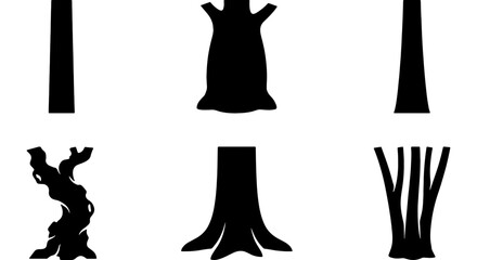 Diverse Tree Trunk Silhouettes, Six Unique Botanical Vector Icons for Nature and Forest Designs, Organic Shapes © Ahsan